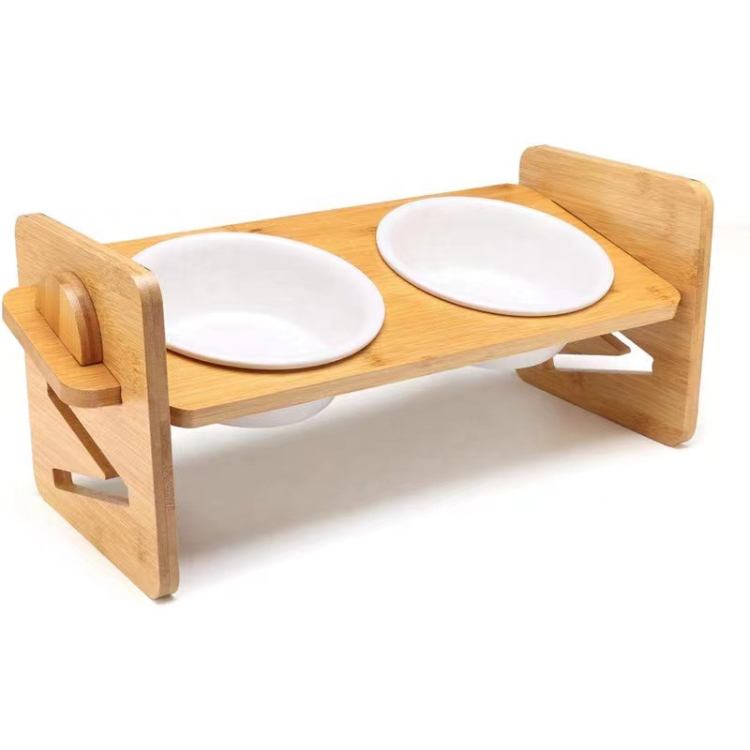 Adjustable Wooden Cat Treats & Water Feeder - Stylish & Functional