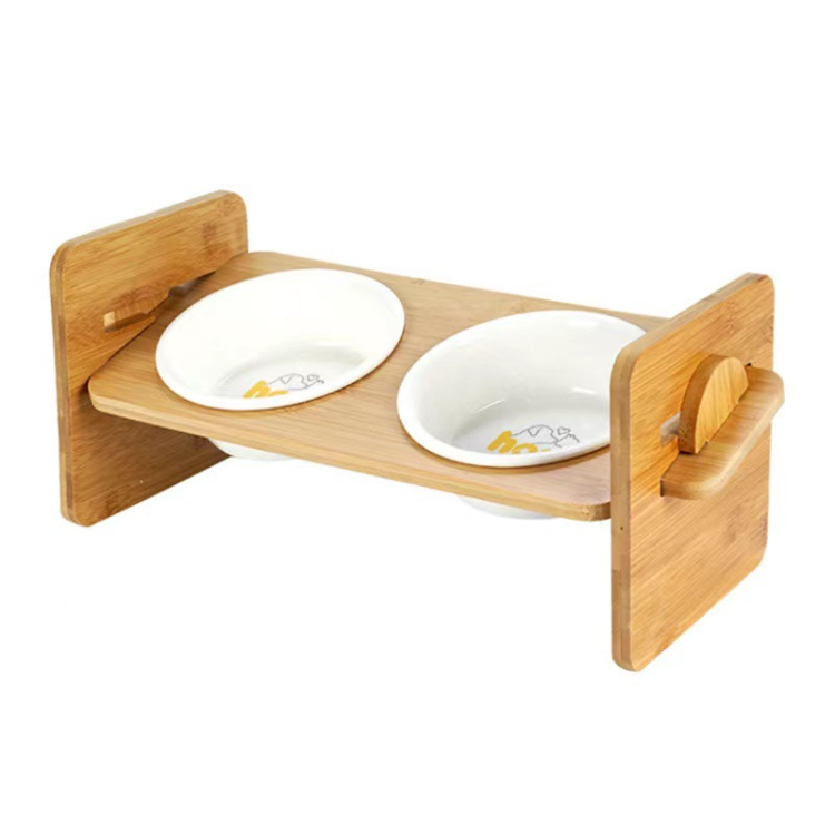 Adjustable Wooden Cat Treats & Water Feeder - Stylish & Functional