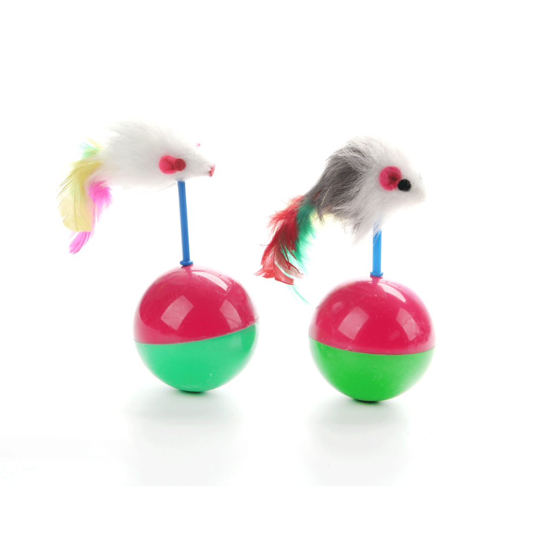 Interactive Cat Toy: Tumbler with Mouse Feather for Fun Play