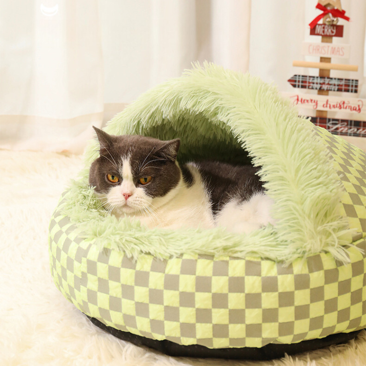 Cozy Semi-Enclosed Cat Bed for Winter Warmth & Comfort