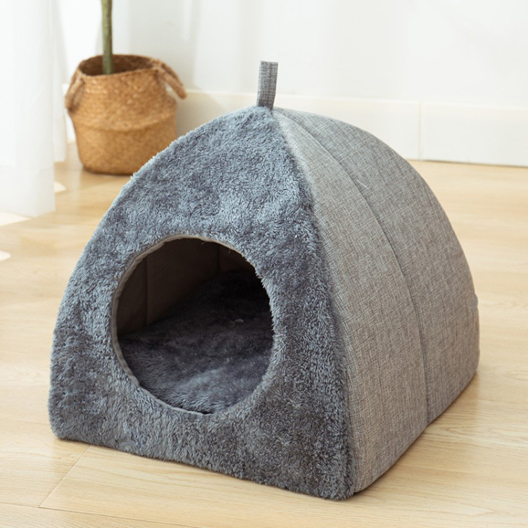 Cozy Enclosed Cat Bed - Warm Triangular Pet Accessory