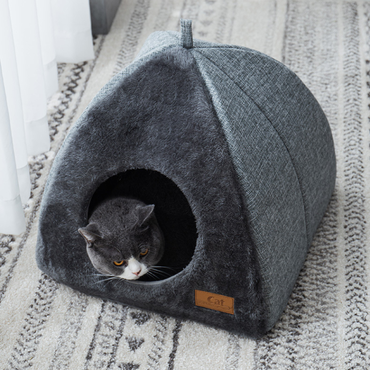 Cozy Enclosed Cat Bed - Warm Triangular Pet Accessory