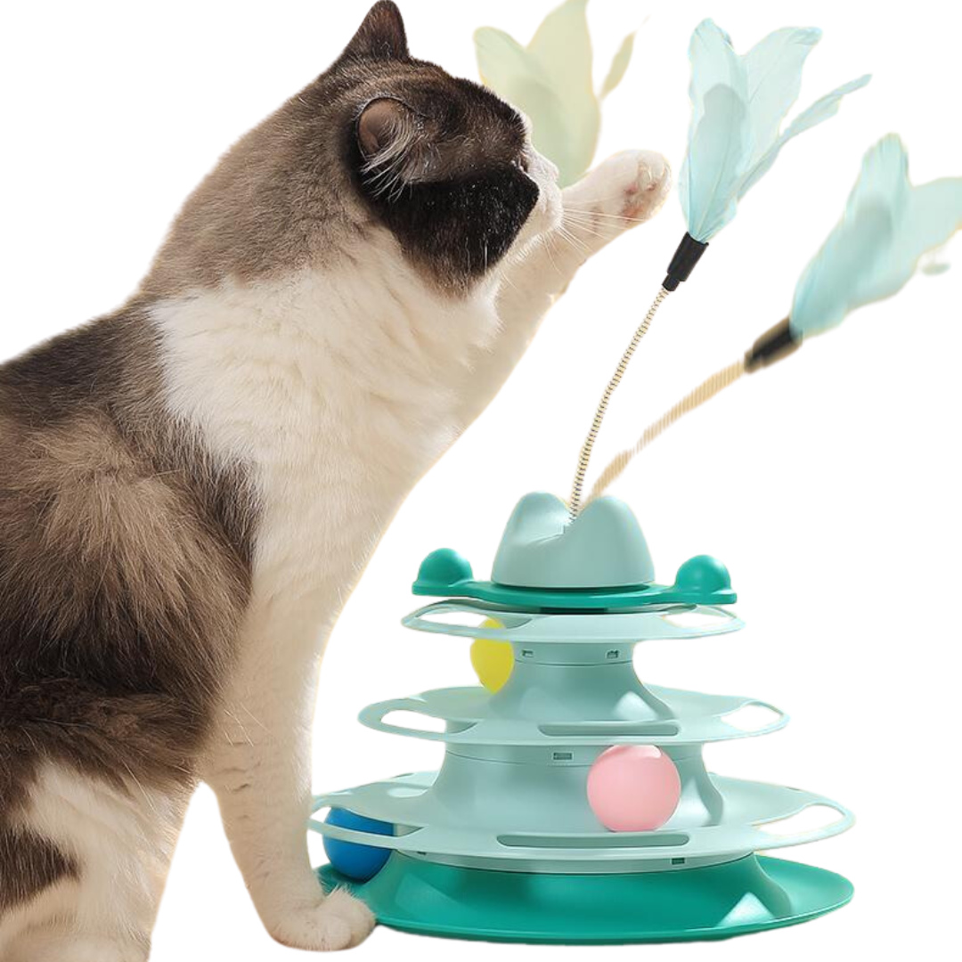 Interactive Cat Toy: Tower of Tracks Turntable Fun