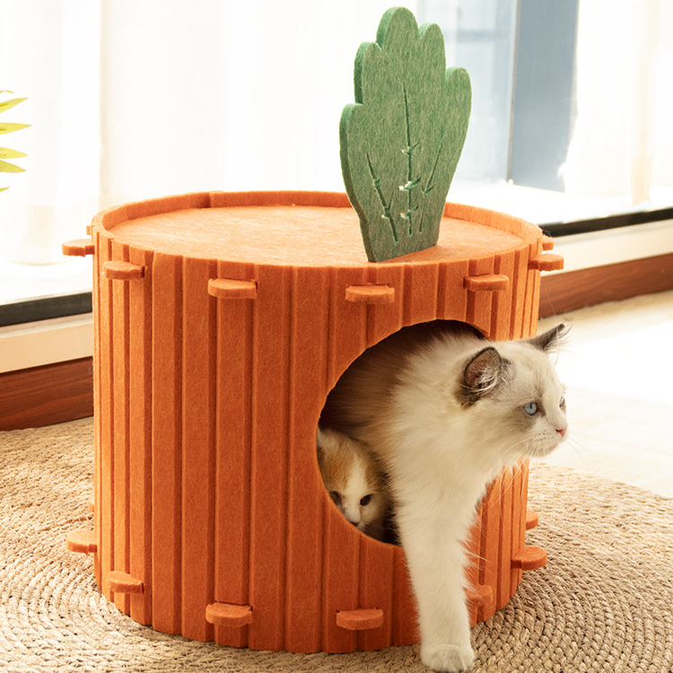 Interactive Carrot Cat Tunnel Bed - Cozy Felt Hideaway