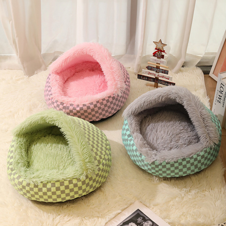 Cozy Semi-Enclosed Cat Bed for Winter Warmth & Comfort