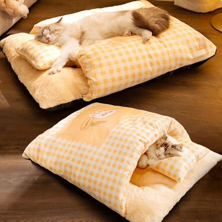 Cozy Plaid Cat Sleeping Bag Bed for Warmth and Comfort
