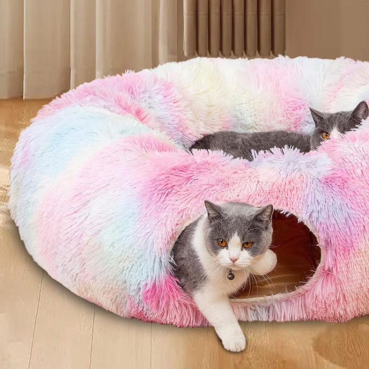 Collapsible Cat Tunnel Bed with Cozy Central Mat - Fun & Interactive!