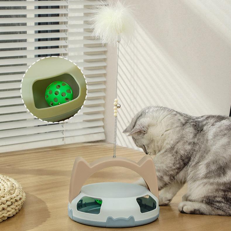 Interactive Feather Cat Toy with Bell Ball & Spinning Disc