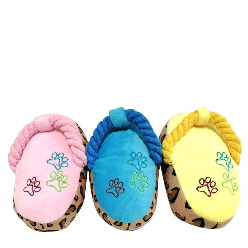 Interactive Dog Toy Plush Slippers - Fun Squeaky Design