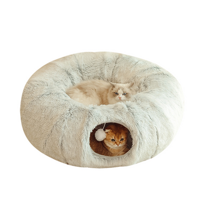 Collapsible Cat Tunnel Bed with Cozy Central Mat - Fun & Interactive!