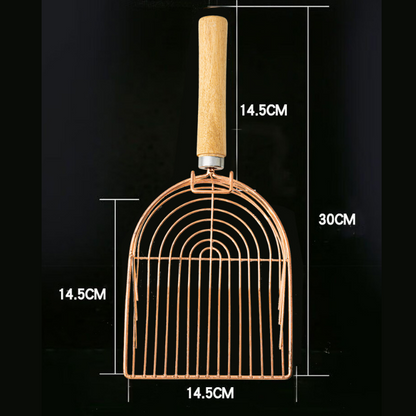 Durable Stainless Steel Cat Litter Scoop with Wooden Handle
