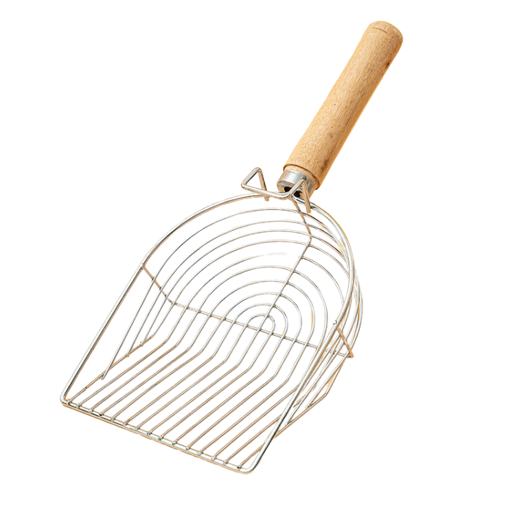 Durable Stainless Steel Cat Litter Scoop with Wooden Handle