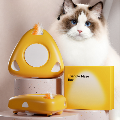 Interactive Triangle Maze Cat Toy with Feathers for Fun Play