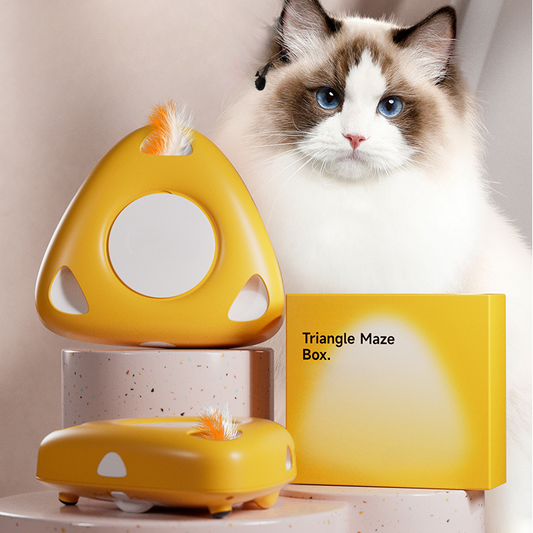 Interactive Triangle Maze Cat Toy with Feathers for Fun Play