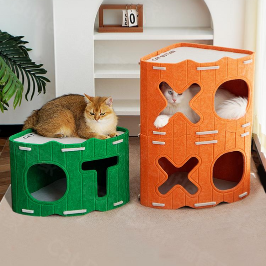Stackable Felt Cat Bed Tree House - Cozy & Interactive Pet Accessory