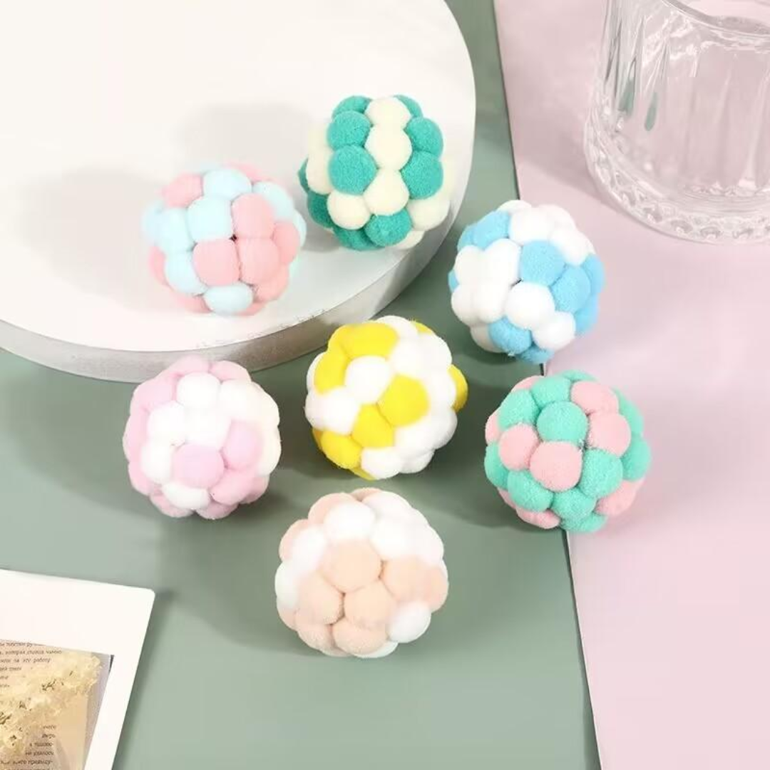 Interactive Pom Pom Cat Toy Balls with Bells - 7 Pack