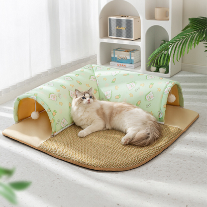 Interactive Double-Opening Cat Tunnel Scratcher Bed