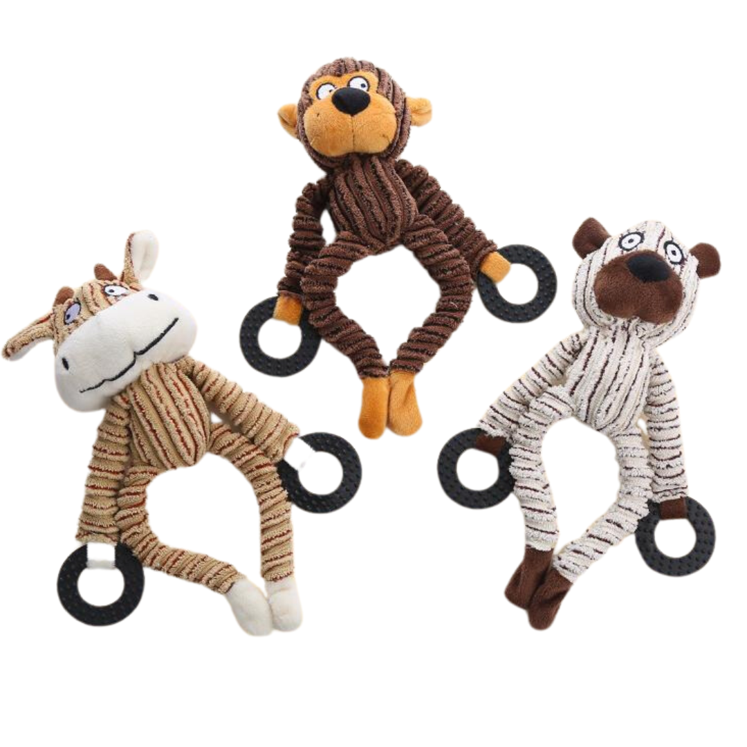 Durable Plush Dog Toy with Squeaky Ring for Interactive Play