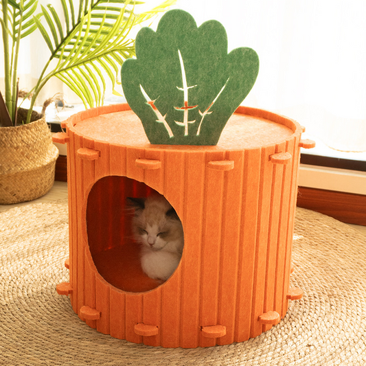 Interactive Carrot Cat Tunnel Bed - Cozy Felt Hideaway