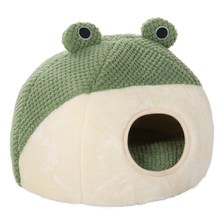 Cozy Frog-Shaped Cat Bed - Enclosed & Fun Design