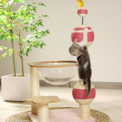 Interactive Cat Tree Condo with Clear Resting Bed & Sisal Ball