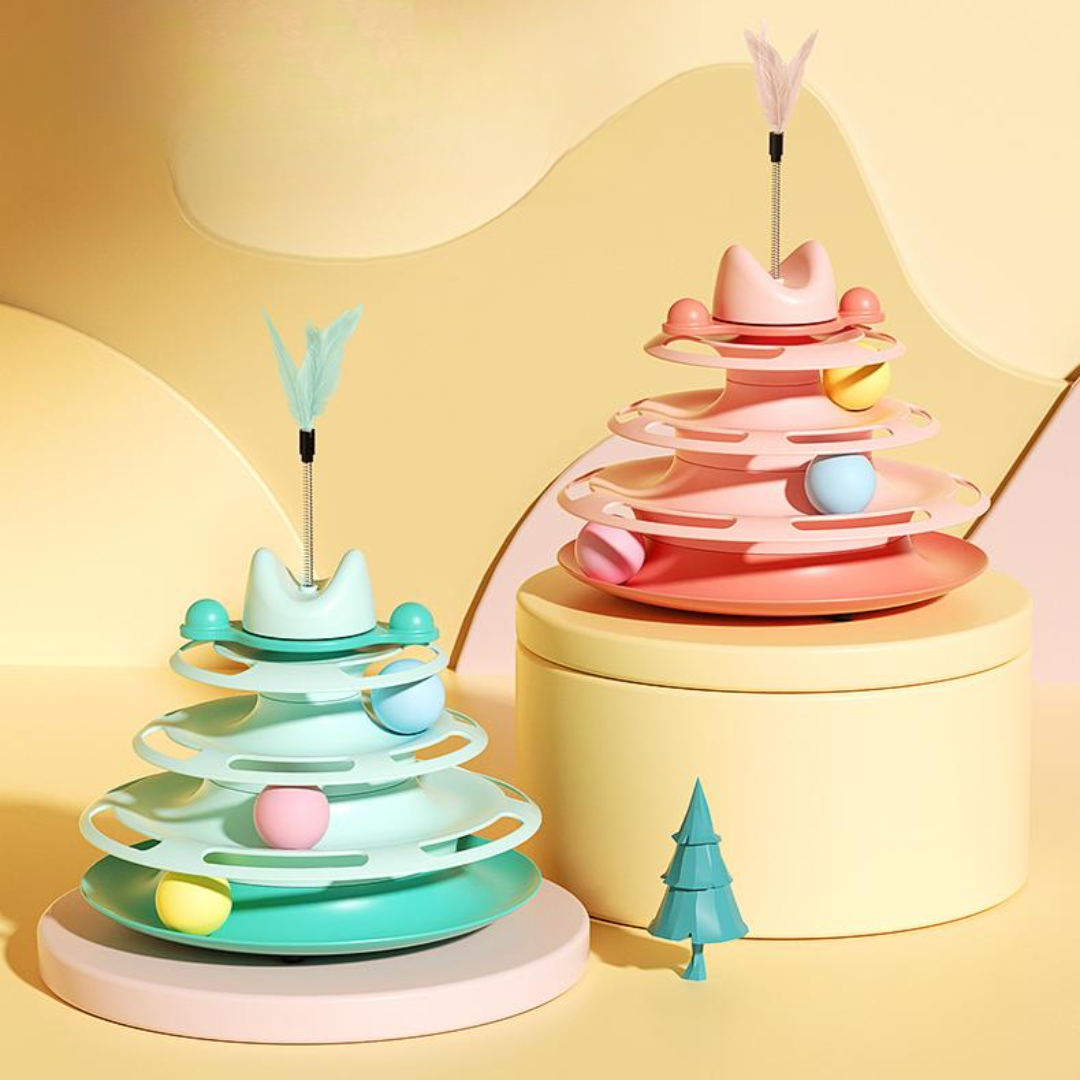 Interactive Cat Toy: Tower of Tracks Turntable Fun