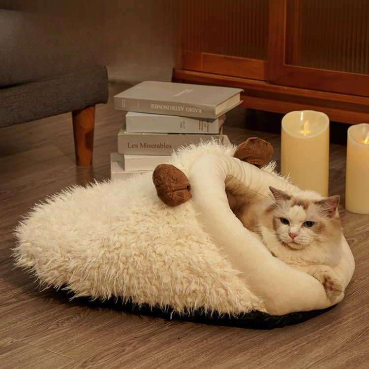 Cozy Faux Fur Cat Bed - Warm & Covered for Ultimate Comfort