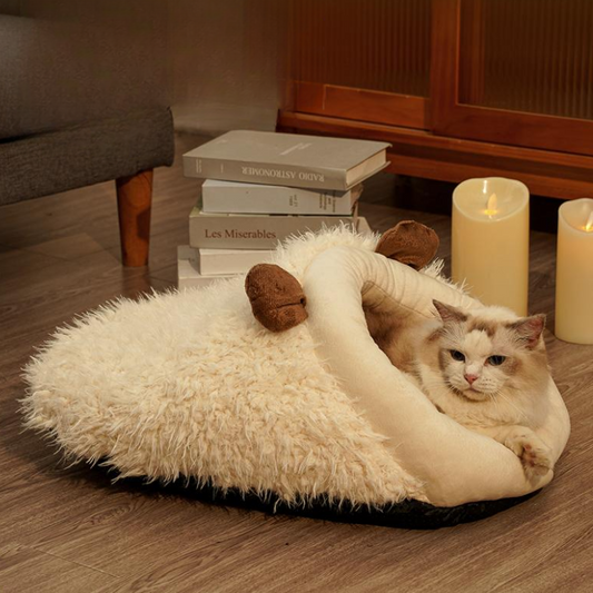 Cozy Faux Fur Cat Bed - Warm & Covered for Ultimate Comfort