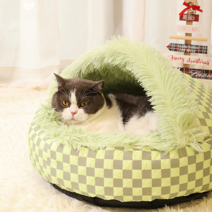 Cozy Semi-Enclosed Cat Bed for Winter Warmth & Comfort