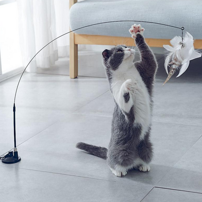 Interactive Suction Cup Cat Toy with Feather Teaser
