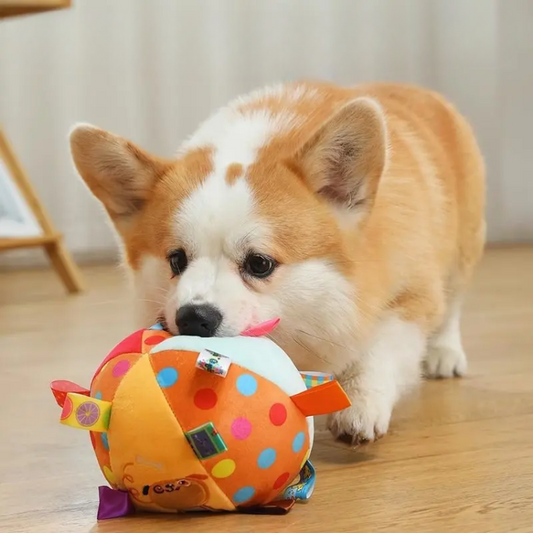 Interactive Dog Plush Ball Bell Toy - Fun & Durable Playtime!