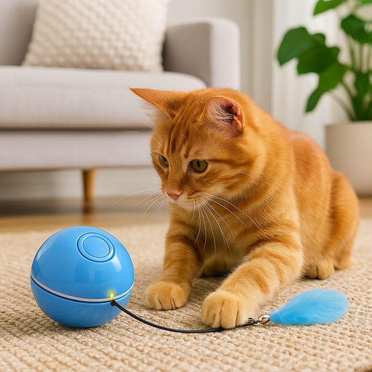 Interactive Cat Toy: Rolling Ball with Magnetic Feathers