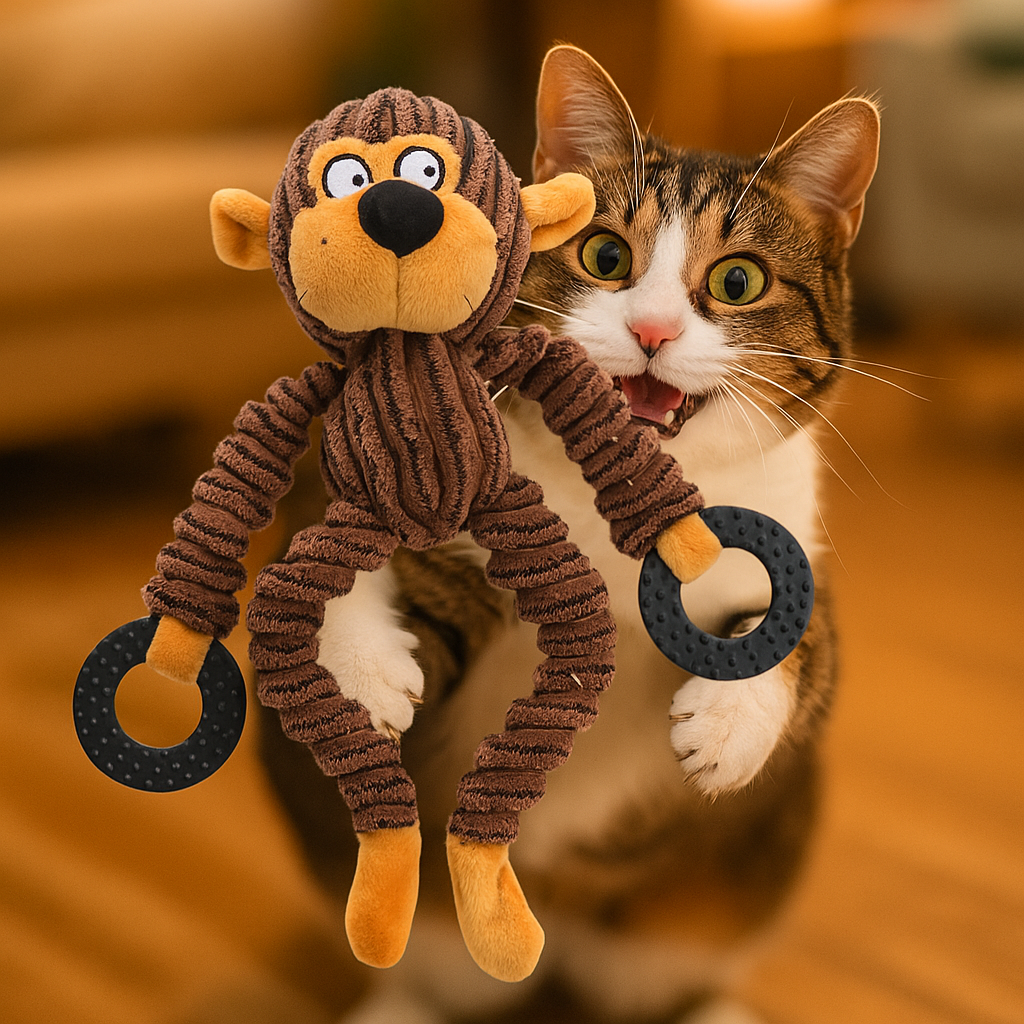 Durable Plush Dog Toy with Squeaky Ring for Interactive Play