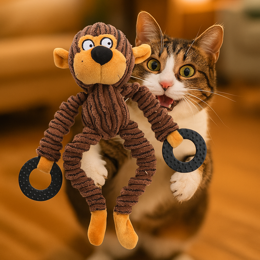 Durable Plush Dog Toy with Squeaky Ring for Interactive Play