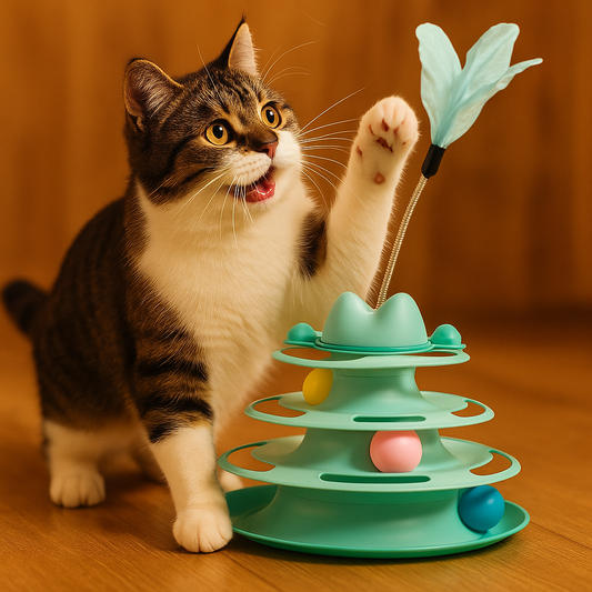 Interactive Cat Toy: Tower of Tracks Turntable Fun