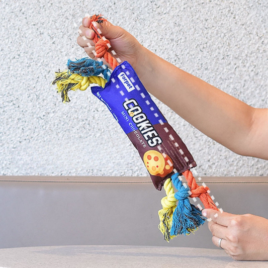 Durable Rope Tug Dog Toy - Fun Squeaky Chips Design