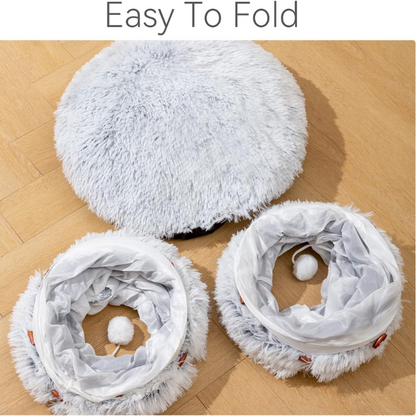 Collapsible Cat Tunnel Bed with Cozy Central Mat - Fun & Interactive!