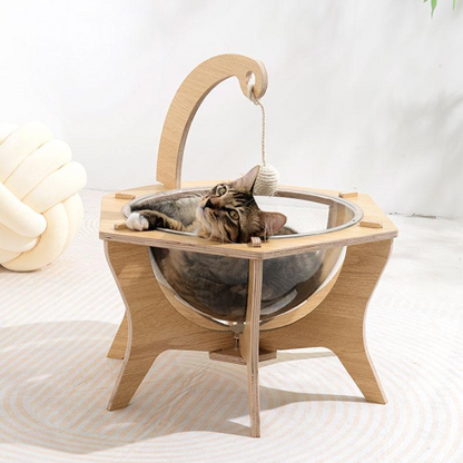 Interactive Transparent Cat Bed with Sisal Ball for Fun Play