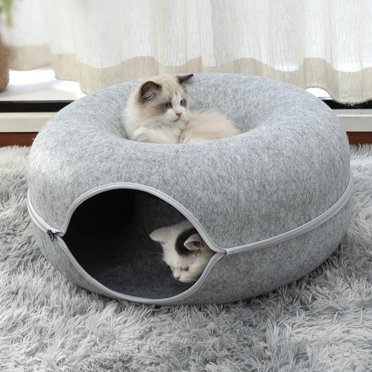 Durable Felt Cat Tunnel Bed - Cozy & Fun Pet Accessory