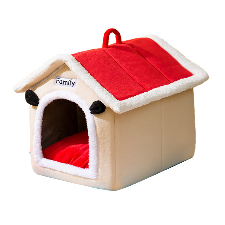 Cozy Red Roof Pet House Bed for Cats and Dogs