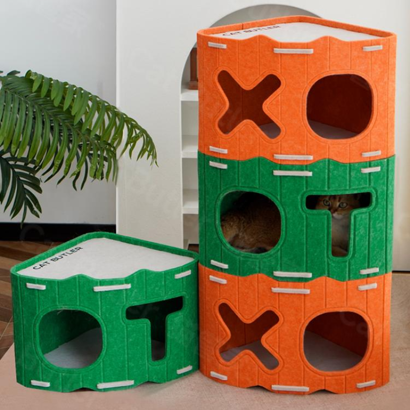 Stackable Felt Cat Bed Tree House - Cozy & Interactive Pet Accessory
