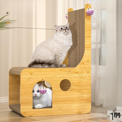 Durable L-Shaped Cat House & Scratching Board for Fun Play