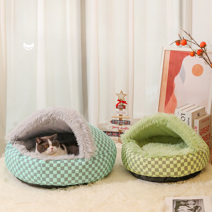 Cozy Semi-Enclosed Cat Bed for Winter Warmth & Comfort