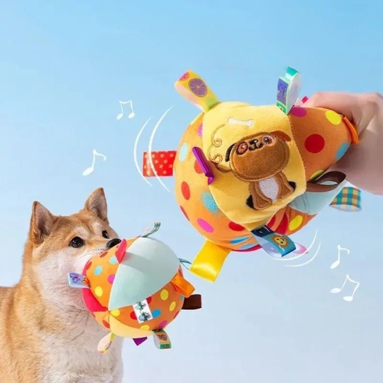 Interactive Dog Plush Ball Bell Toy - Fun & Durable Playtime!