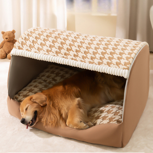 Houndstooth Pet Bed: Stylish & Cozy for Cats and Dogs