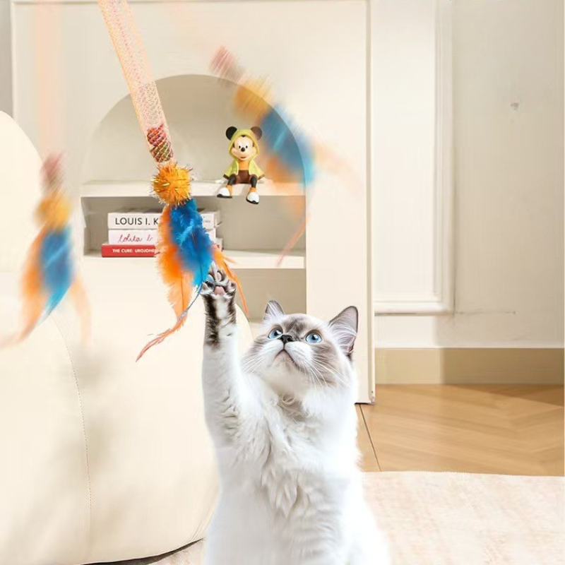 Interactive Cat Toy: Feather Bell Teaser Wand for Fun Play