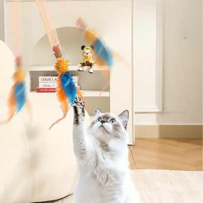 Interactive Cat Toy: Feather Bell Teaser Wand for Fun Play