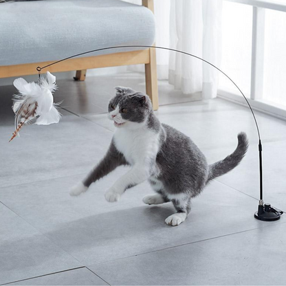 Interactive Suction Cup Cat Toy with Feather Teaser
