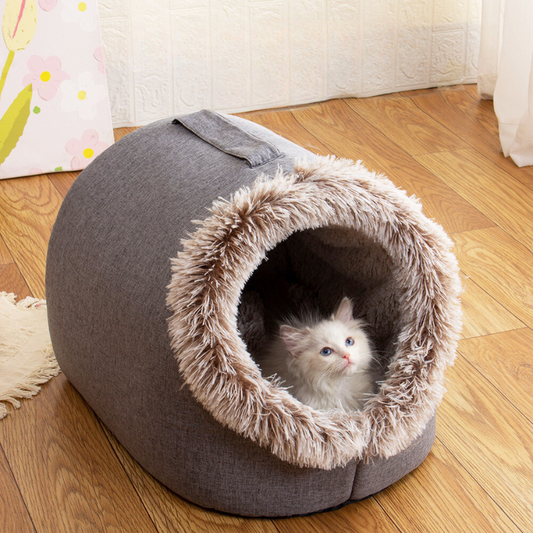 Cozy Winter Cat House Bed - Warm & Enclosed Pet Accessory