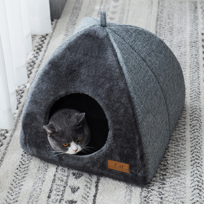 Cozy Enclosed Cat Bed - Warm Triangular Pet Accessory